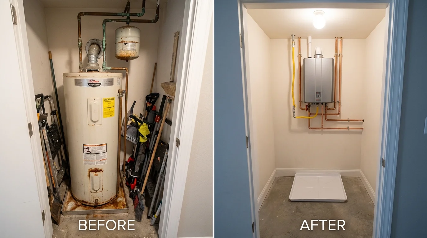 Tank water heater versus wall-mounted tankless unit comparison for Palermo, CA homeowners
