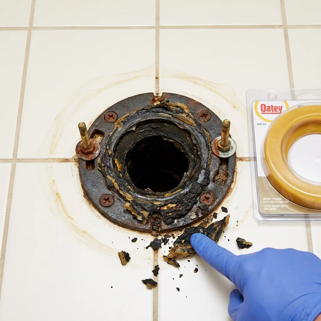 Failed wax ring showing water seepage at the base of a toilet in a Palermo, CA home