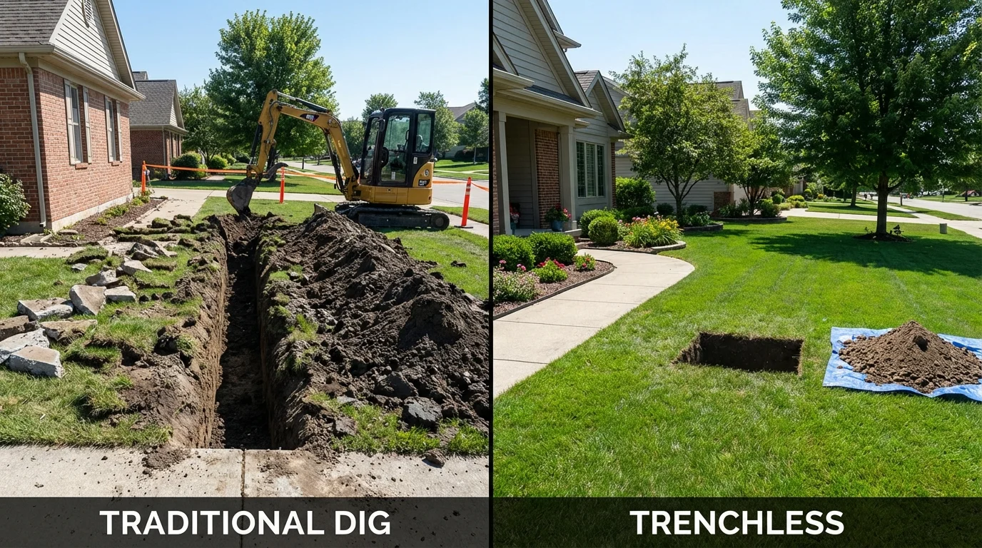 Trenchless sewer repair with minimal yard damage versus traditional excavation in Palermo, CA